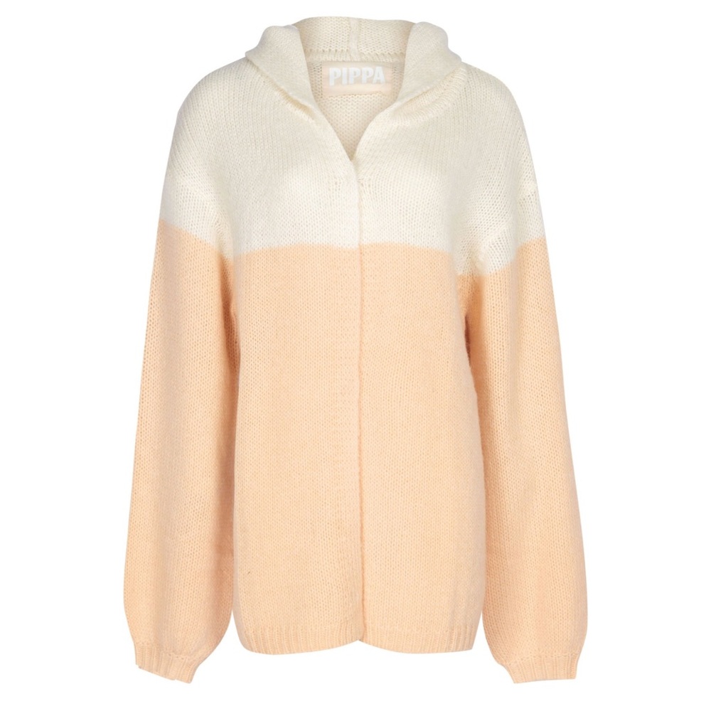 PIPPA The Label Isabelle Cardigan Alpaca Wool Blend Orange‎ Cream Hooded Sweater